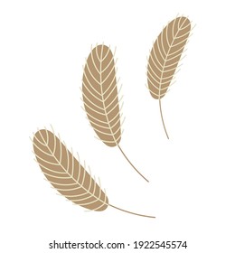  Bird's feather isolated on a white background. Chicken or goose feather. Design for Easter, Christmas, postcards, stickers. Flat vector illustration