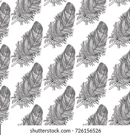 Birds feather ornamental seamless pattern. American native sign background