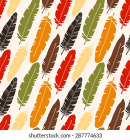 Birds feathers colorful seamless pattern. Repeating background texture, natural print. Fabric design, wallpaper 