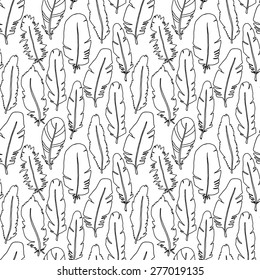 Birds feathers seamless pattern in black and white. Tribal art ethnic background texture. Cloth design, wallpaper, wrapping