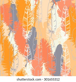Pássaros penas padrão sem costura. Impressão abstrata colorida, textura de plano de fundo repetida