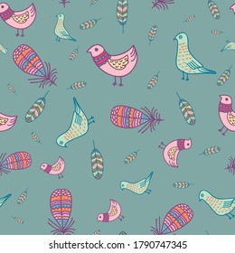 Birds and Feathers seamless pattern illustration vector