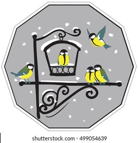 birds at feeders, in winter