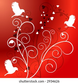 birds with filigree and hearts vector