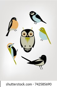 Birds. Flat art. Stock vector.