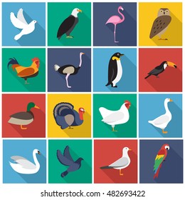 birds flat icon set. You can be used birds icon for several purposes like: websites, UI, UX, print templates, promotional materials, info-graphics, web and mobile phone apps.