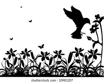 birds in floral background vector composition