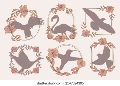Birds. Birds with flower frame vector illustration

