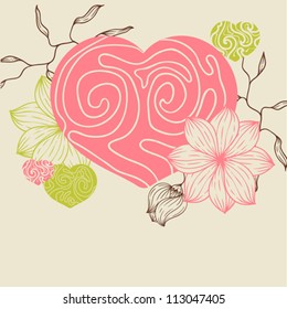 Birds, flower and hearts concept. Vector illustration.