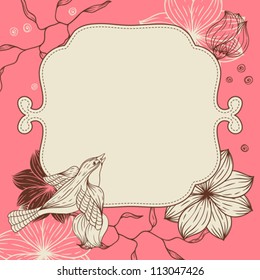 Birds, flower and hearts concept. Vector illustration.