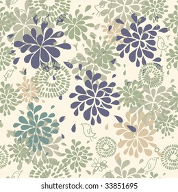 Birds in flowers. Abstract seamless pattern