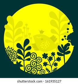 Birds and flowers banner for your beautiful card. Vector illustration. 