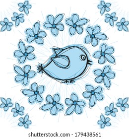 Birds and flowers circle seamless pattern