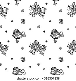 Birds and flowers. Doodle. Vector seamless illustration. Hand drawn