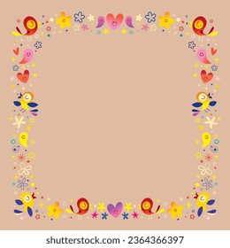 birds and flowers frame border design elements