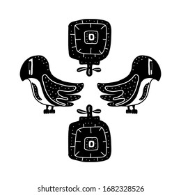 aves y flores ilustraciones vectoriales aisladas al estilo de linocut. Diseño de sellos antiguos para impresión. Utiliza litografías, postales, invitaciones, tatuajes, logotipos para tus proyectos de diseño gráfico creativo