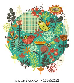 Birds, flowers and other nature. Vector illustration. 