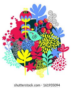 Birds, flowers and other nature. Vector illustration. 