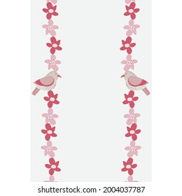 Birds and flowers in pink, vector