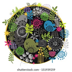 Birds Flowers Print Vector Illustration Stock Vector (Royalty Free ...