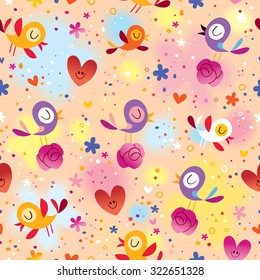 birds and flowers seamless pattern