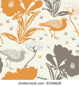 birds and flowers. seamless pattern