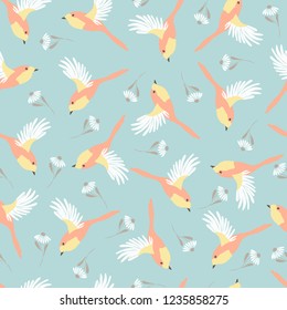 birds and flowers seamless pattern soft colors vector