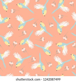 birds and flowers seamless pattern soft colors vector