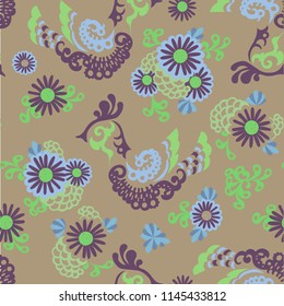 Birds and flowers seamless pattern vector. Colorful and ornate ethnic pattern. Boho background.