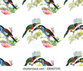Birds and flowers seamless pattern vector