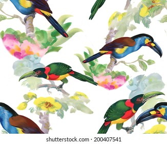 Birds and flowers seamless pattern vector