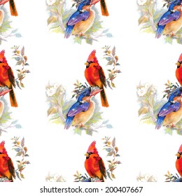 Birds and flowers seamless pattern vector