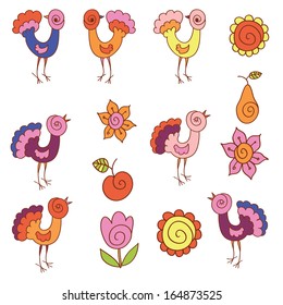 Birds and flowers set