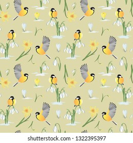 Birds and flowers. Spring background.vector illustration