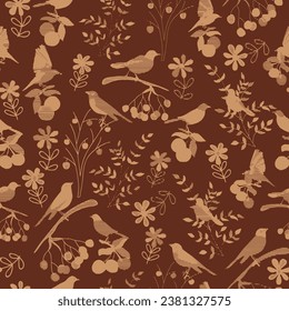 Birds and flowers textile seamless pattern. Design for web, wrapping paper, phone cover, textile, fabric, postcard. 