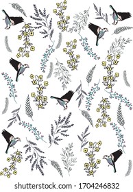 Ilustraciones vectoriales de aves y flores para postales, imprenta y fondos.