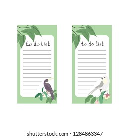 Birds and flowers vector template for TO DO List, notepad and diary.