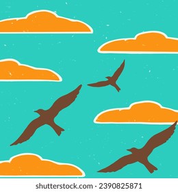 Birds fly amidst the clear blue sky. Gives a feeling of freedom and peace.