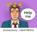 Birds fly over the head of a drunk man pop art retro vector illustration. Text bubble. Bad feeling metaphor. Comic book style imitation.
