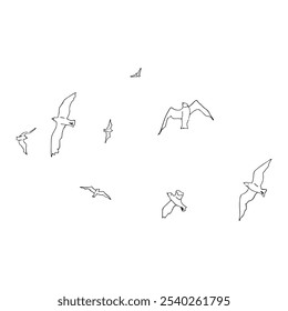 Birds fly in a row