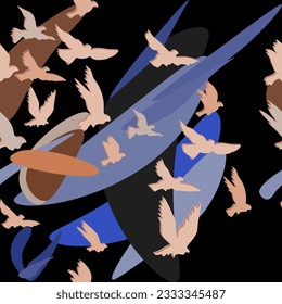 birds fly in the sky background of clouds in the rays of the sun.high quality seamless abstract pattern.vector illustration.for your designproject