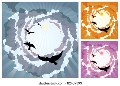 Birds fly to the sun