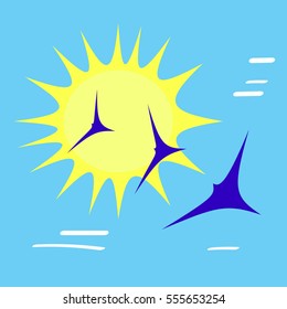 Birds fly in the sun, for advertising, labels, textiles, colorings, books, napkins, mugs, decor