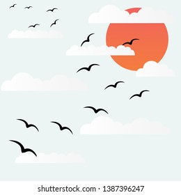birds fly at sunset,vector illustration