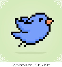 Birds is flying in 8 bit pixel art. Animal game assets in vector illustration.