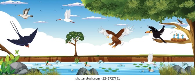 Birds flying above the ocean and nature beautifull view vector wall graphics 