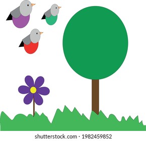 Aves volando alrededor de un árbol en primavera
