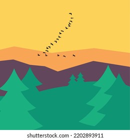 Birds are flying back at sunset