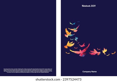 Los pájaros vuelan en el fondo azul de la cubierta de los cuadernos