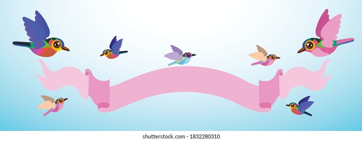 Vögel fliegen mit blauem Banner Vektor. mit Kopienraum. Webbanner-Rahmen
